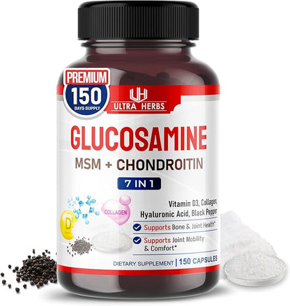 Glucosamine Chondroitin MSM - Joint Mobility Support Supplement Enhanced with Collagen, Hyaluronic Acid, Vitamin D3 | 150 Capsules