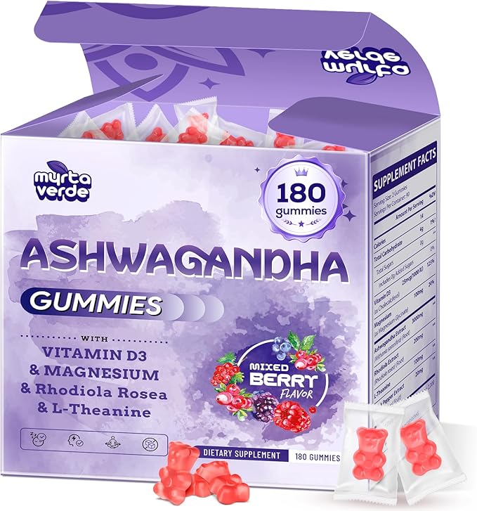 3000mg Ashwagandha Gummies for Women & Men, 180 Count | Extra Strength Ashwagandha Supplement for Stress, Relaxation & Immune Support | Magnesium, Rhodiola, L-Theanine, D3 | Sugar Free Mixed Berry