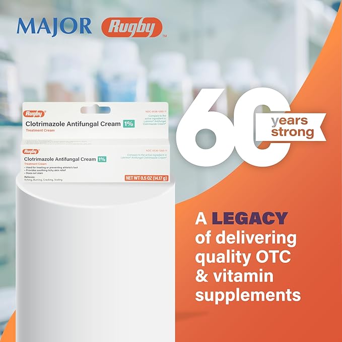 Rugby Clotrimazole Antifungal Cream 1% - Treatment Cream - Helps Provide Soothing Itchy Skin Relief - 0.5 Oz. (3 Pack)