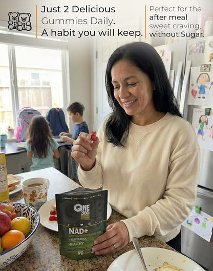 NAD+ Supplement Gummies Nicotinamide Riboside Resveratrol Cellular Energy Healthy Aging Support Antioxidant NAD Plus Booster for Women and Men Vegan Non GMO 1500mg Gummy Vitamins