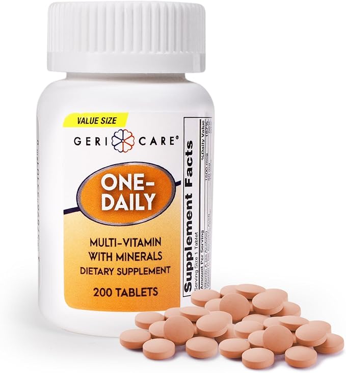GeriCare One-Daily Multivitamins with Minerals for Men & Women (200 Tablets) High-Potency Multi-Vitamin & Multimineral Dietary Supplement for Immunity, Energy| Complete Daily Nutritional Support
