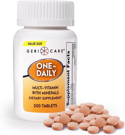 GeriCare One-Daily Multivitamins with Minerals for Men & Women (200 Tablets) High-Potency Multi-Vitamin & Multimineral Dietary Supplement for Immunity, Energy| Complete Daily Nutritional Support