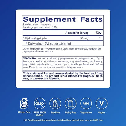 Pure Encapsulations 5-HTP 50 mg | 5-Hydroxytryptophan Supplement for Brain, Eating Behavior, and Serotonin Support* | 180 Capsules