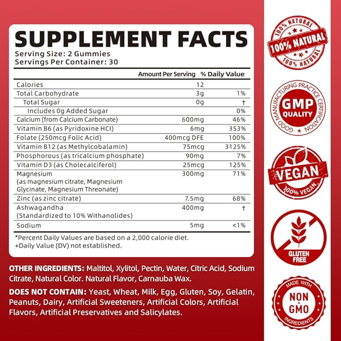 softbear Calcium Magnesium Zinc Gummies for Adult & Kids, Suagr-Free Calcium Magnesium Zinc D3 Supplement for Bone Strength & Immune Health, Raspberry Flavor 120 Count