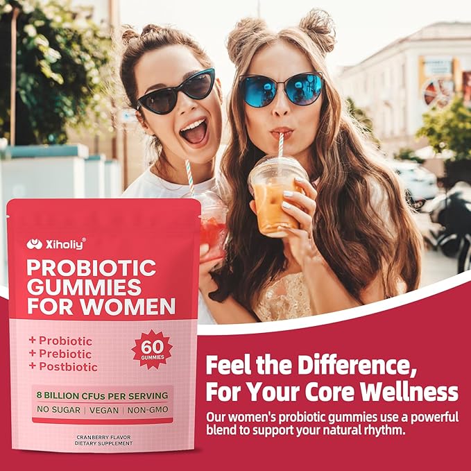 Women Probiotic Gummies - Viginal Probiotics for Women, Feminine pH Balance Supplement, Prebiotic Chewable Gummy, for Vaginal Health, Yeast Balance, Immune Defense, Healthy Odor, Cranberry, 60 Count