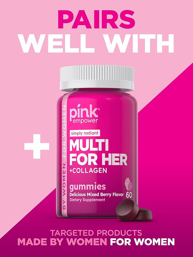 PINK Hair Skin Nails Gummies | Plus 2,500 mcg of Biotin | 60 Count | Non-GMO & Gluten Free Vitamins for Women | Strawberry Flavor