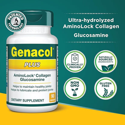 Genacol Plus – Glucosamine and Collagen Supplement, Ultra-Hydrolyzed Collagen Peptides, Eases Joint Movement, Maintains Cartilage, 90 Capsules (30-Day Supply)
