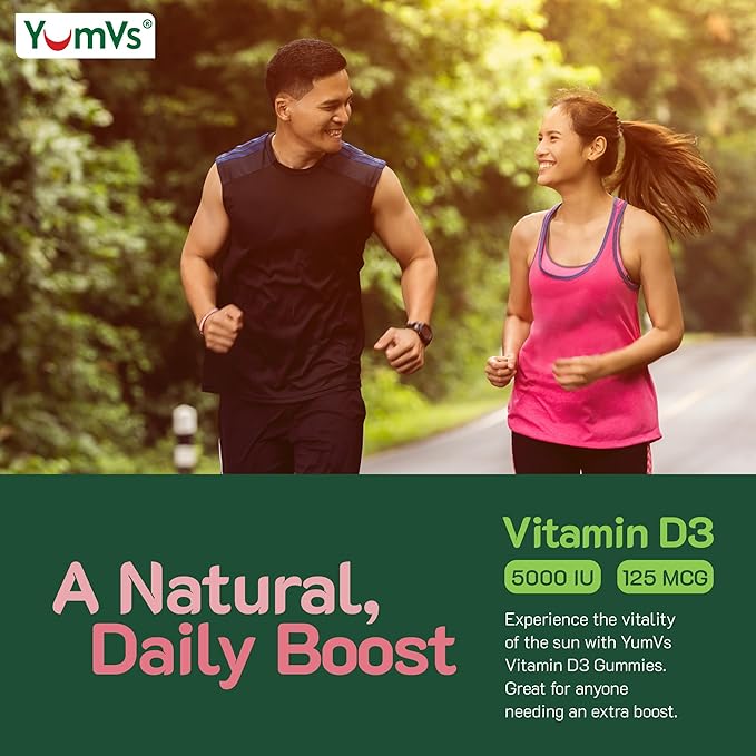 YUM-V'S Vitamin D3 Gummies 5000 IU 125mcg D3 Gummies - Support Immune Support, Strong Bone Health - Non-GMO, Gluten-Free, Dairy-Free, Vitamin D Gummy (60 Count)