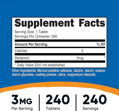 Nutricost Melatonin 3mg, 240 Tablets - 3mg Per Serving, Non-GMO, Gluten Free