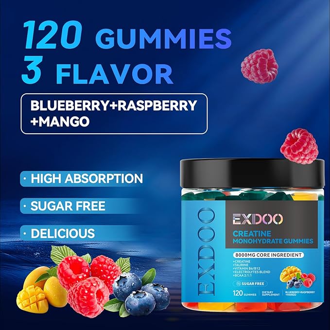 Creatine Monohydrate Gummies Complex 8000mg for Men and Women Creatine with Taurine BCAA Electrolyte for Strength Energy&Muscle Support Pre-Workout Gummies Sugar Free 120pcs