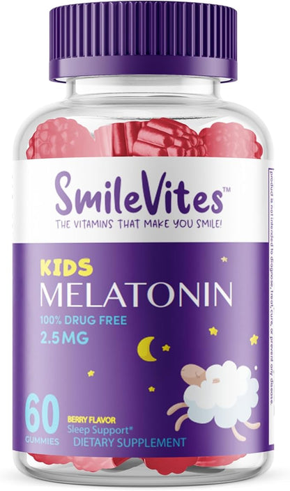 Children's Melatonin Gummies 2.5mg | 100% Drug-Free Sleep Aid | Non-Habit Forming | Supports Restful Sleep & Regular Sleep Cycle | Natural Ingredients | Berry Flavor | 60 Count