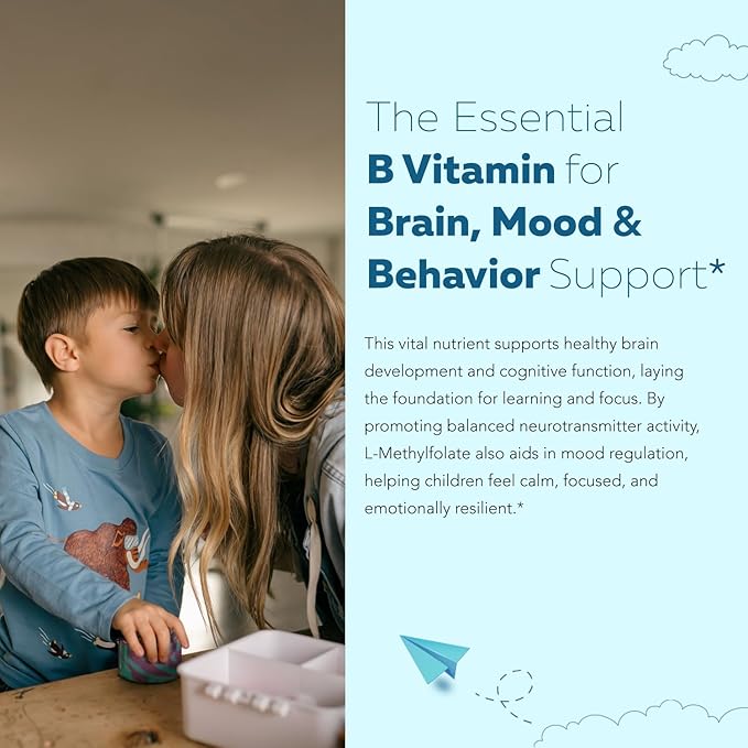 Organic Kids Methylfolate + Methyl B12 Cofactor - Flavorless, Sublingual Form - 5-MTHF Form, Superior Form of Folate - Adjustable Dosing for All Ages - Mood, Behavior, Cognition - 1 oz.