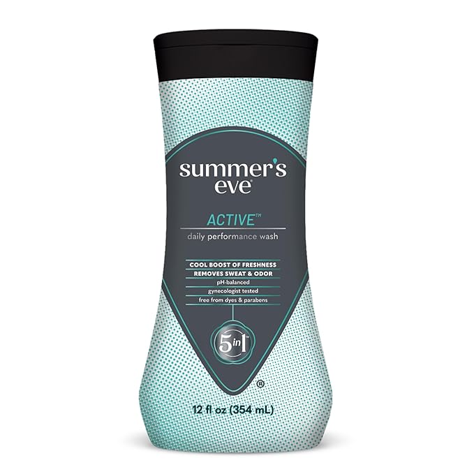 Summer's Eve Active Daily Performance Feminine Wash, pH-Balanced Body Wash for Women, Removes Vaginal Odor with Scents of Eucalyptus & Peppermint, 12 Fl Oz