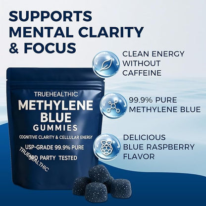 Methylene Blue Gummies with 5mg per Gummy, Cognitive Support & Mental Focus, 99.9% Pure, Vegan Non GMO Formula, Clean Ingredient Profile, Easy Gummy Format, 30 Gummies (2)
