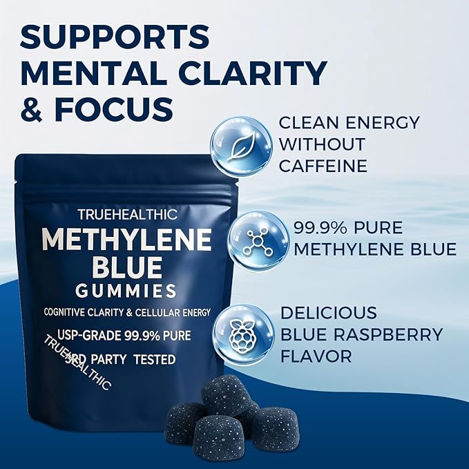 Methylene Blue Gummies with 5mg per Gummy, Cognitive Support & Mental Focus, 99.9% Pure, Vegan Non GMO Formula, Clean Ingredient Profile, Easy Gummy Format, 30 Gummies (1)