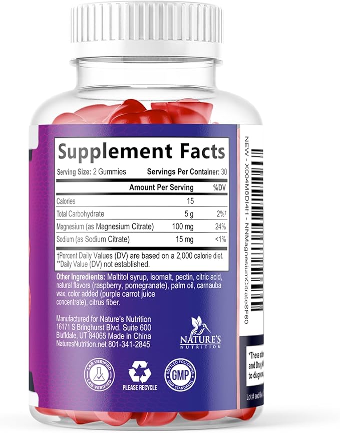 Magnesium Citrate Gummies - Sugar Free - High Absorption & Bioavailability Magnesium Gummy Supplement - Improved Vegan Formula - Supports Bones, Muscles, Calm, & Relaxation - Mag Citrate - 60 Gummies