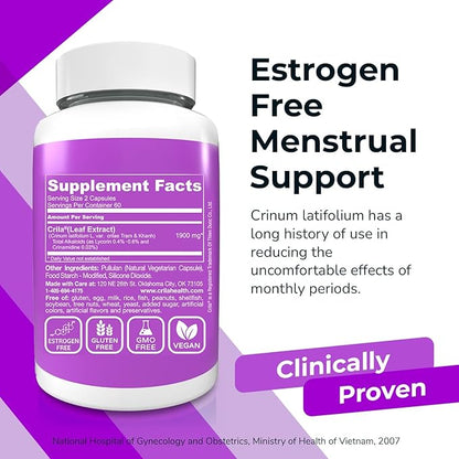 CRILA Estrogen Free, Fertility Ovarian Support and Uterine, Healthy Menstrual Cycle Regulation 2 Month Supply I Period Pills for Cramps, Menopause, PMS Relief | Ovarian Support Vitamins for Women