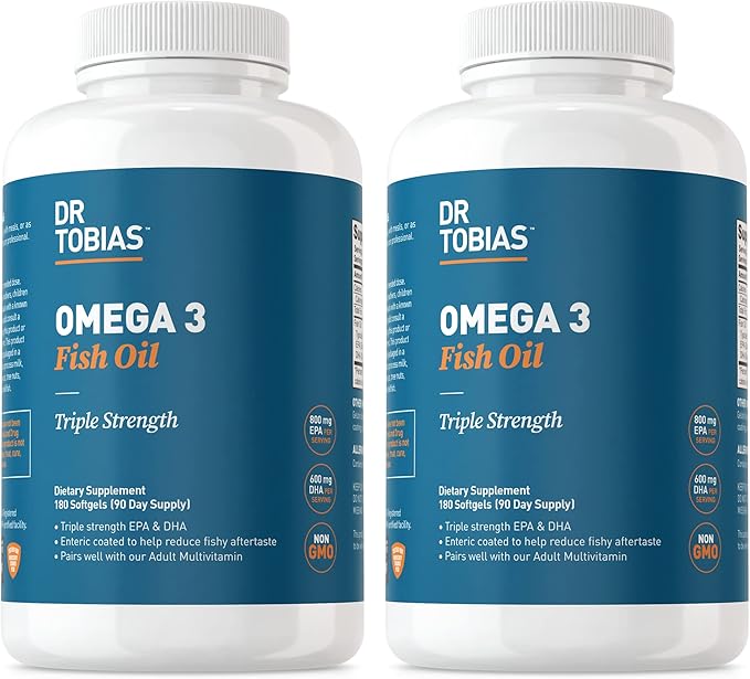 Dr. Tobias Omega 3 Fish Oil 2000mg Triple Strength with 800mg EPA 600mg DHA Per Serving | Fish Oil Omega 3 Supplements for Heart Brain & Immune Support - 360 Softgels (180 Servings)