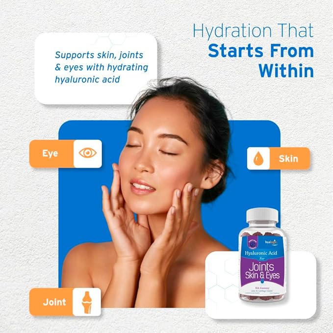 Hyalogic Hyaluronic Acid Gummies – Supplement for Joint, Skin & Eyes – Mixed Berry Flavor – Gummy Vitamins for Women & Men – Gluten-Free, Non-GMO, 60 Count