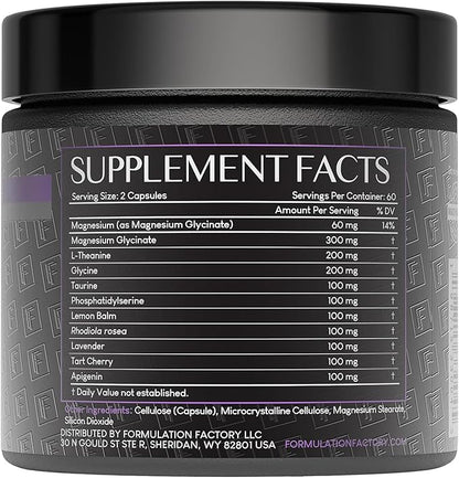 Formulation Factory 10-in1 Magnesium Glycinate Sleep Aid - The Night Before Recovery Complex with Melatonin & L-Theanine - Natural Relaxation Support (6 Month Supply, 360 Capsules)