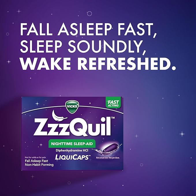 ZzzQuil LiquiCap Sleep Aid, Diphenhydramine 25mg HCl, Sleep Aids for Adults, Nighttime Sleep Aid, 72 LiquiCaps