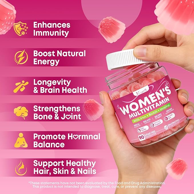 180 Count Women's Multivitamin Gummy, Methylated Multivitamin for Women Gummies, Sugar Free Daily Vitamin with Iron, Omega 3, Biotin for Beauty, Immune, Hair & Skin - Vegan, Mixed Berry Flavor