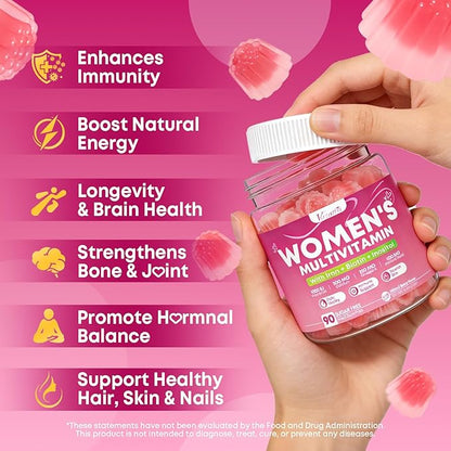 Women's Multivitamin Gummy, Methylated Multivitamin for Women Gummies, Sugar Free Daily Vitamin with Iron, Omega 3, Biotin for Beauty, Immune, Hair & Skin - Vegan, Mixed Berry Flavor, 90 Count