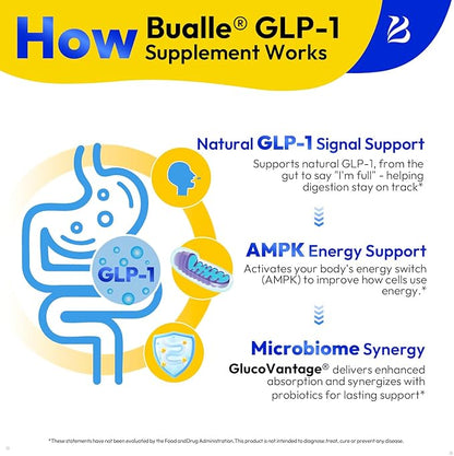 Bualle Support GLP-1 Supplement Weight Loss | GlucoVantage® DHB + Akkermansia Probiotic | Super Berberine for 5X Bioactive Appetite, Metabolic & Gut Support, 60ct | Perfect with Sea Moss Capsules