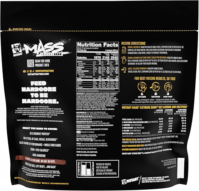 Mutant Mass Extreme 2500 - High Calorie Mass Gainer Whey Protein Powder with Whole Food Carbs - Muscle Building & Weight Gain Supplement for Extreme Hard Gainers - Triple Chocolate 6 lbs