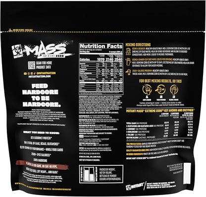 Mutant Mass Extreme 2500 - High Calorie Mass Gainer Whey Protein Powder with Whole Food Carbs - Muscle Building & Weight Gain Supplement for Extreme Hard Gainers - Triple Chocolate 6 lbs