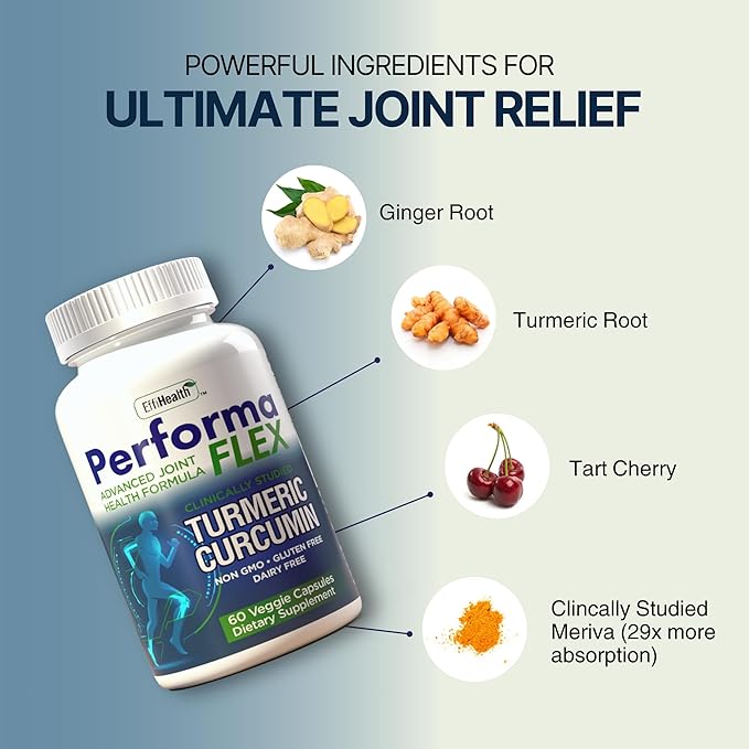 Joint Support Supplement with Meriva, Turmeric Curcumin, Tart Cherry & Ginger – Ultra High Absorption – Support for Joint Mobility, Joint & Cartilage Health – 60 Capsules