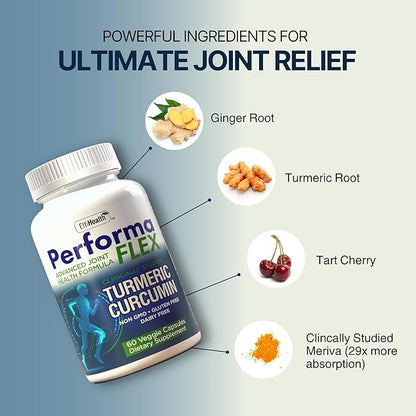 Joint Support Supplement with Meriva, Turmeric Curcumin, Tart Cherry & Ginger – Ultra High Absorption – Support for Joint Mobility, Joint & Cartilage Health – 60 Capsules