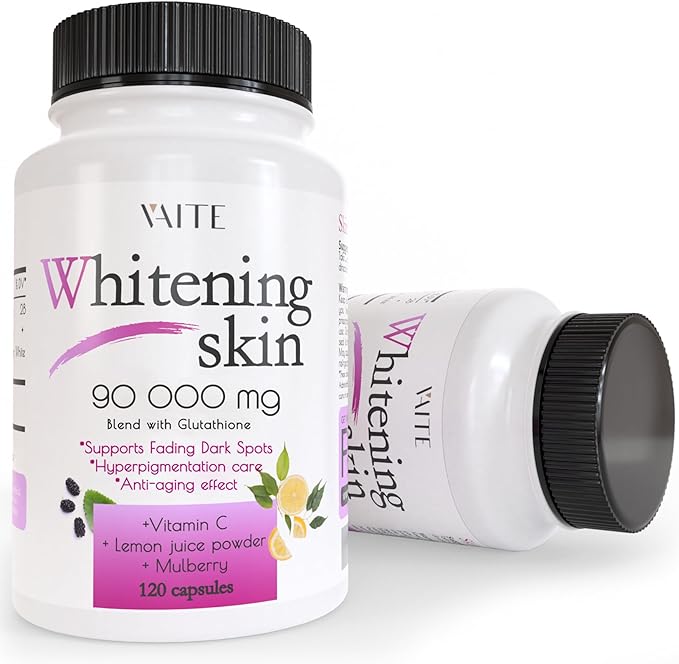 VAITE Glutathione Whitening Pills - Dark Spots & Acne Scar Remover - 90000mg - Vegan Skin Bleaching Pills with Anti-Aging & Antioxidant Effect - 120 Capsules
