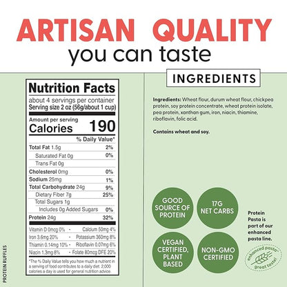 Pastabilities, Protein Pasta, Ruffles - 24g Protein & Low Carb, 17g Net Carbs - High Protein, Delicious Taste & Texture Non-GMO Plant-Based Pasta, Keto Friendly, Vegan (8 Ounce, 2 Pack)