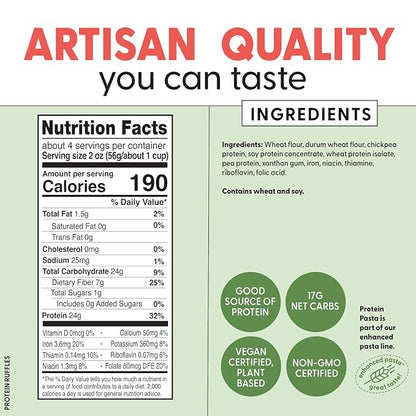 Pastabilities, Protein Pasta, Penne - 24g Protein & Low Carb, 17g Net Carbs - High Protein, Delicious Taste & Texture Non-GMO Plant-Based Pasta, Keto Friendly, Vegan (8 Ounce, 2 Pack)