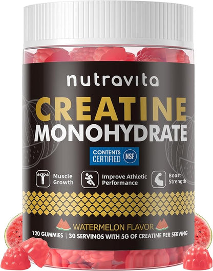 NSF Certified Creatine Gummy - Creatine Monohydrate Gummies for Men & Women, Creatine Monohydrate for Muscle Strength, Muscle Builder, Energy Boost, Pre-Workout Supplement(120 Count)-Watermelon Flavor