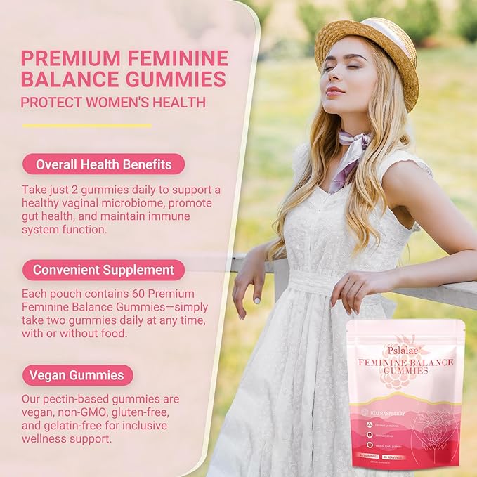 Premium Feminine Balance Gummies for Women – Raspberry Flavor – pH Balance, Immune & Digestive Support – Vegan, Gluten-Free – 60 Gummies (30-Day Supply)