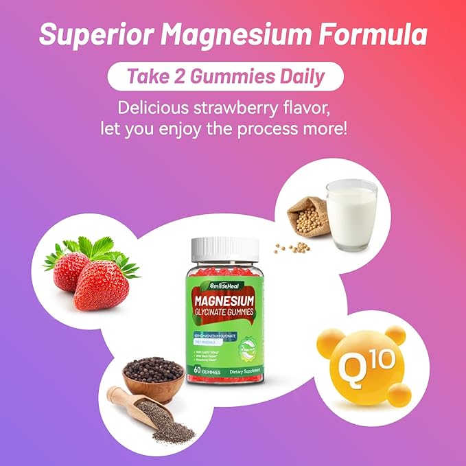 Magnesium Glycinate Gummies 600mg, Magnesium Gummies for Women & Men, with Magnesium L-Threonate 300mg, CoQ10 and Black Pepper, Vegan (120 Count)