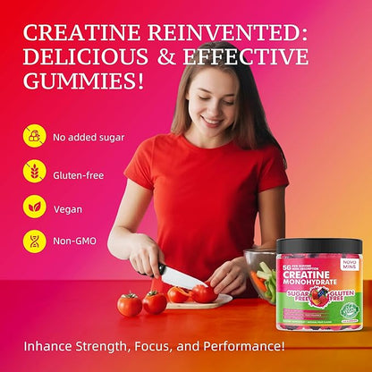 Creatine Monohydrate Gummies 5000mg for Men & Women, Chewables Creatine Monohydrate for Muscle Strength, Muscle Builder, Energy Boost, Pre-Workout Supplement(120 Count)
