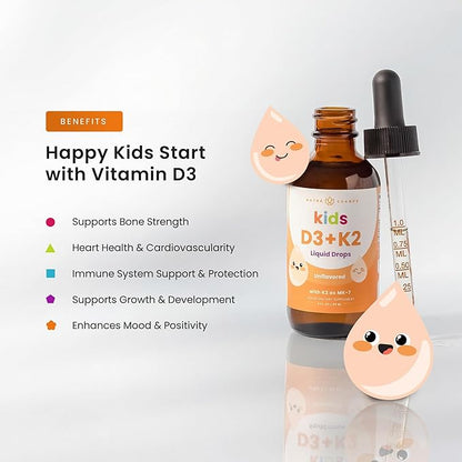 NutraChamps Kids Vitamin D 3 K2 Drops, Vitamin D3 & K2 MK-7, Liquid Vitamin D for Kids 1000 IU, Healthy Bones, Heart & Immune System, Sugar Free Supplement for Toddlers, 300 Servings