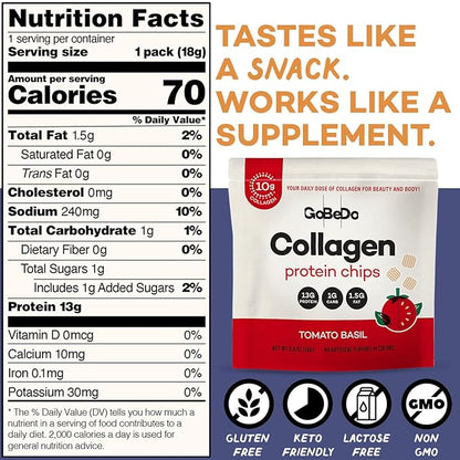 GoBeDo Collagen Protein Chips – First Collagen-Based Snack, 13g Protein, Low Carb, Keto Friendly, Healthy Chips & Crisps, Alternative to Collagen Powder, Gluten-Free, 10 Bags Variety Pack