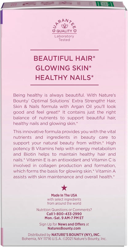 Nature's Bounty Advanced Hair, Skin & Nails, Argan-Infused Vitamin Supplement with Biotin and Hyaluronic Acid, 150 Rapid Release Softgels, 50 Total Servings