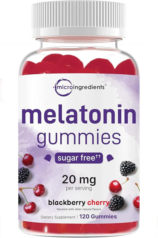 Micro Ingredients Melatonin 20mg Gummies for Adults, 120 Count | Sleep Aid 10mg Melatonin per Gummy | Sugar Free BlackBerry Cherry Flavor | No Drug + Non-Habit-Forming | Non-GMO, Gluten Free