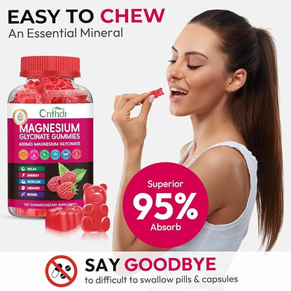 Magnesium Glycinate Gummies 600mg, High Absorption Magnesium Gummies, Black Currant Oil, Calcium, Vitamin B6, Sugar Free Chews for Adults & Kids Relaxation, Stress Relief, Night Rest