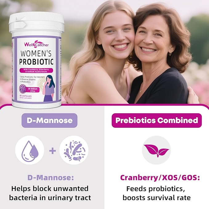 Vaginal Probiotics for Women: Daily Cranberry Probiotics with Prebiotics Support Digestive Urinary Tract Health pH Balance with 30 Billion CFU 8 Diverse Strains Vegan 60 Counts