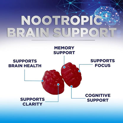 Brain Supplements for Memory & Focus Gummies - Brain Health Clarity with B6 B12 & Phosphatidylserine - Natural Nootropics Cognitive Concentration & Alertness Support Vitamins - 60 Vegan Gummies