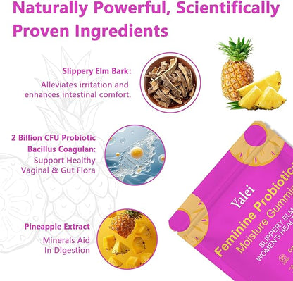 Slippery Kitty Gummies | her Juicy Feminine probiotics Gummies | Support pH Balance & Digestive Health, Slippery Elm for Women | 60 Count | Pineapple Flavor
