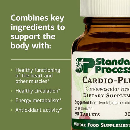 Standard Process Cardio-Plus - Antioxidant Support - Heart Health, Circulation & Blood Flow Supplement with Vitamin B6, Niacin & Riboflavin - Energy Metabolism Supplement - 90 Tablets