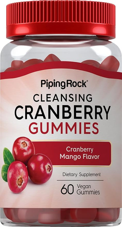 Piping Rock Cranberry Gummies | 60 Count | Cleansing Supplement for Women and Men | Cranberry Mango Flavor | Vegan, Non-GMO, Gluten Free