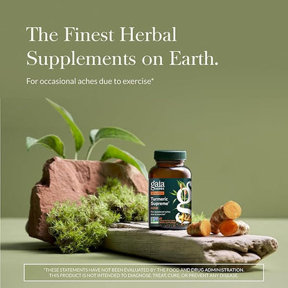 Gaia Herbs Turmeric Supreme Ache- Helps Provide Relief of Occasional Aches - with Turmeric Curcumin, Black Pepper, Devil’s Claw, Ginger, Feverfew & More - 60 Liquid Phyto-Capsules(30-Day Supply)